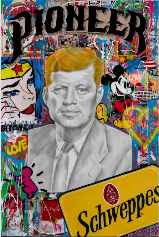 Johnny Not JFK - 24" x 36" mixed media acrylic on canvas - ArtByLJS